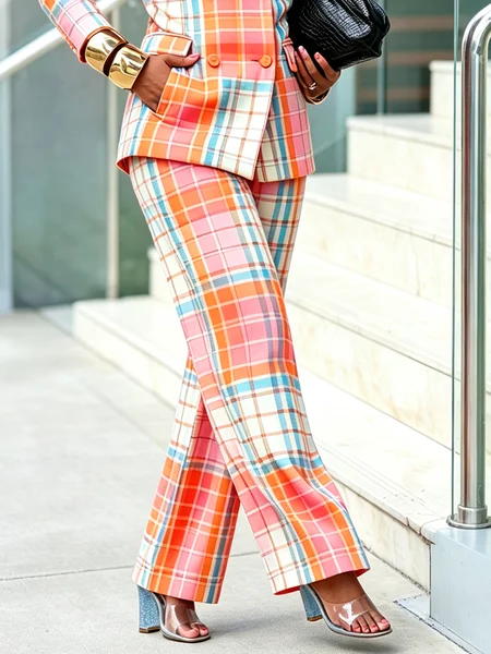 Elegant Plaid Printing Straight Pants, Pants, color:As Picture|size:XXL, Stylewe
