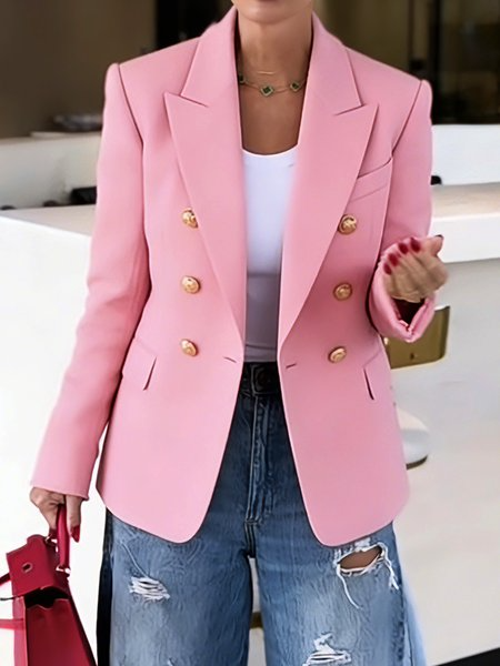 Urban X-Line Natural Regular Fit Lapel Collar Plain Daily Blazer, Blazers, color:Pink|size:XXL, Stylewe