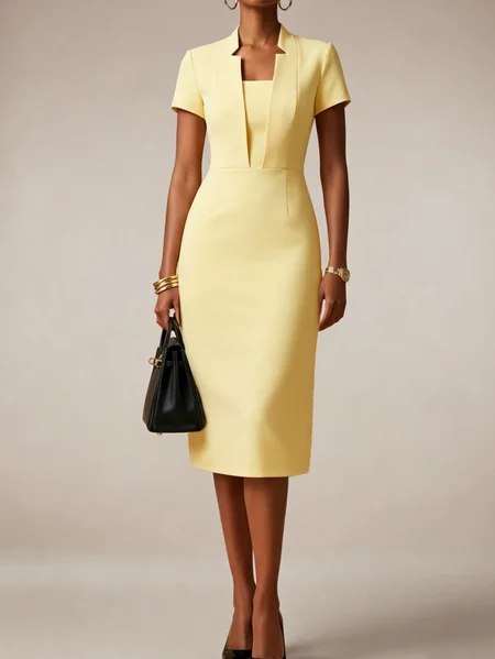 Elegant Regular Sleeve Others Dress With No, Midi Dresses, color:Yellow|size:XL, Stylewe