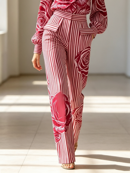 Urban Striped Straight Pants, Pants, color:As Picture|size:XXL, Stylewe