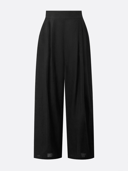 Cotton Casual Plain Wide Leg Pants, Pants, color:Black|size:XXL, Stylewe