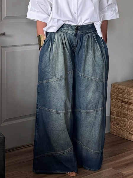 Denim Casual Loose Jeans Straight pants, Jeans, color:Denim Blue|size:XXL, Stylewe