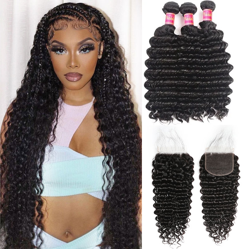 Nadula 5x5 Deep Wave HD Lace Closure With 3 Bundles Deep Wave Weaves Soft Deep Wave Human Hair With HD Closure, Catalog Online Nadula 1532