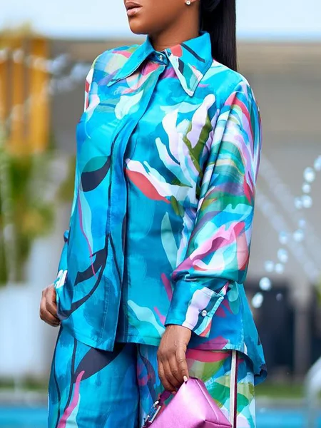 Casual Random Print Printing Shirt Collar Shirt, Blouses and Shirts, color:Blue|size:XXL, Stylewe