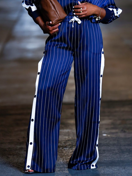 Loose Casual Color Block Straight Pants, Pants, color:Blue|size:XXL, Stylewe