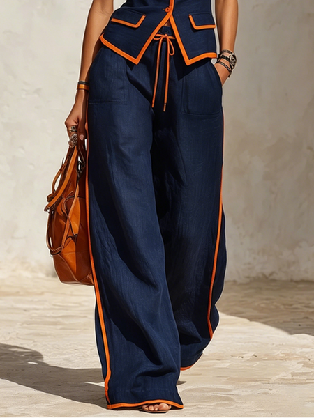 Plus Size Casual Cotton And Linen Printing Loose Pants, Plus Pants, color:Royal Blue|size:4X, Stylewe