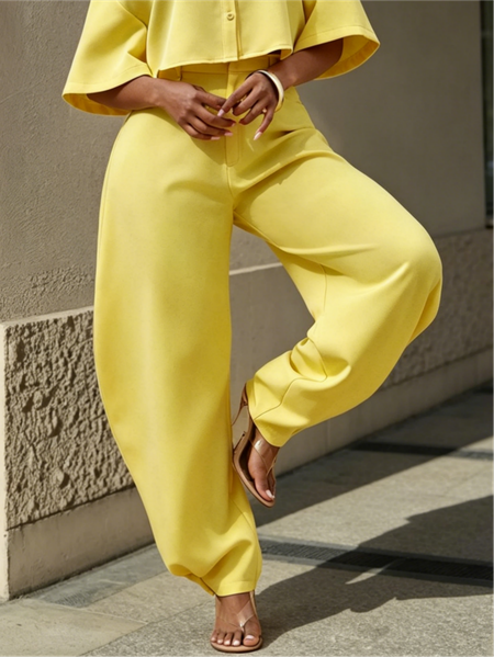 Casual Plain Turnip Pants, Pants, color:Yellow|size:XXL, Stylewe