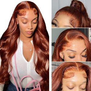 Nadula 10A Reddish Brown Body Wave Lace Front T Part Wigs Human Hair for Women, Brazilian Auburn Copper Red Colored 4x1 Lace Closure Wavy Wigs Virgin, Catalog Online Nadula 2565