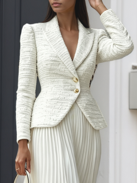 Elegant Buttoned Plain Cross Neck Jacket, Jackets, color:White|size:XS, Stylewe