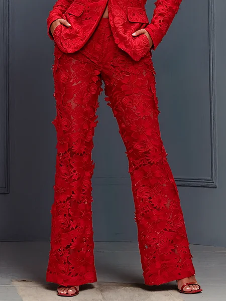 Elegant Plain Straight Pants, Pants, color:Red|size:XXL, Stylewe