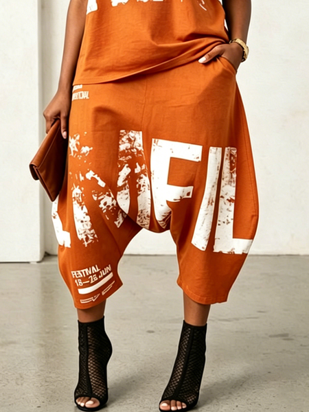Casual Text Letters Harem Pants, Pants, color:Orange|size:XXL, Stylewe