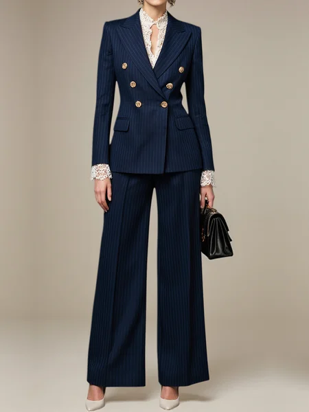 Urban Striped  Fashion Wide Leg  Pants, Pants, color:Deep Blue|size:XS, Stylewe