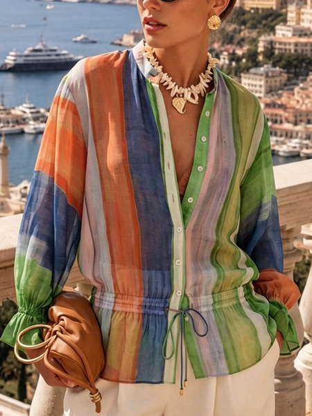 Vacation Striped Printing Shirt, Blouses and Shirts, color:As Picture|size:XXL, Stylewe