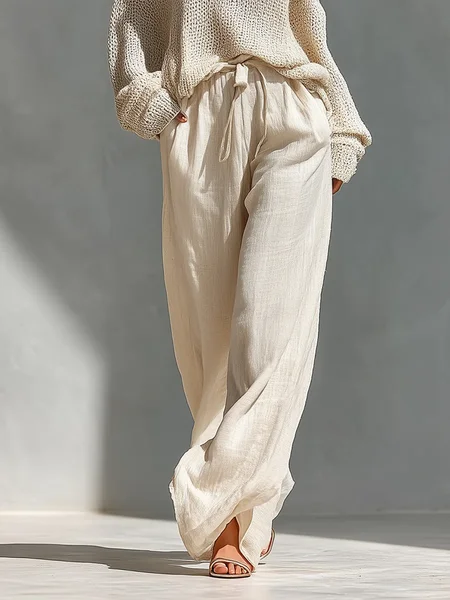 Cotton And Linen Casual Plain Distressing Straight Pants, Pants, color:As Picture|size:XXL, Stylewe
