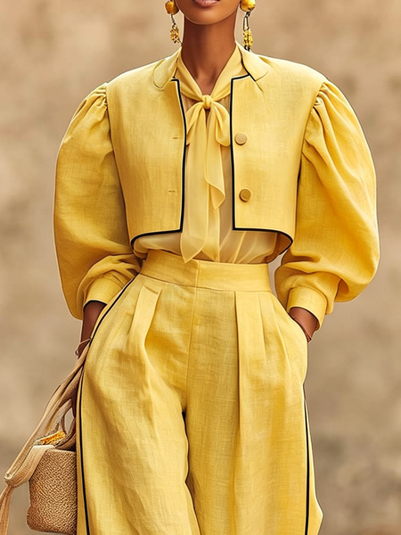 Urban Color Block Stand Collar Cotton And Linen Jacket, Jackets, color:Yellow|size:XXL, Stylewe