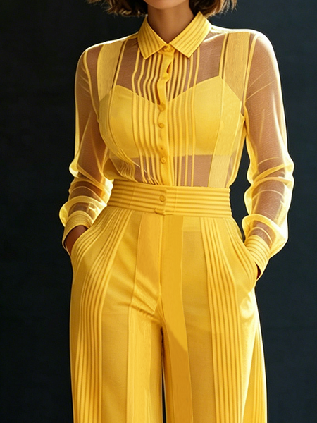 Urban Striped Shirt Collar Shirt, Blouses and Shirts, color:Yellow|size:XXL, Stylewe
