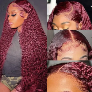 Nadula 4x4 Lace Closure Wig Jerry Curly Remy Hair Wigs Affordable 99J Burgundy Colored Wig, Catalog Online Nadula 2293