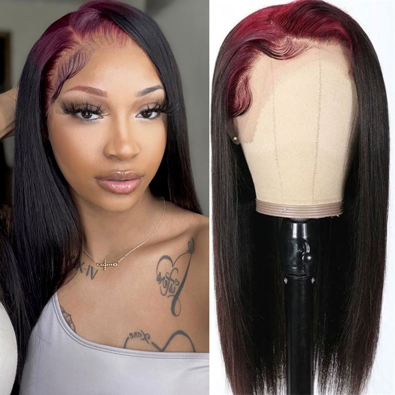 Nadula 99J Burgundy Roots Straight 13x4 Lace Front Human Hair Wig Pre-Plucked With Baby Hair, Catalog Online Nadula 1725