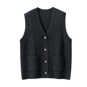 Solid Cashmere Knitted Vest Tops for Women Casual V-neck Single-breasted Female Sleeveless Pockets Knitting Wool Waistcoat Tops - AliExpress Sweaters&Jumpers