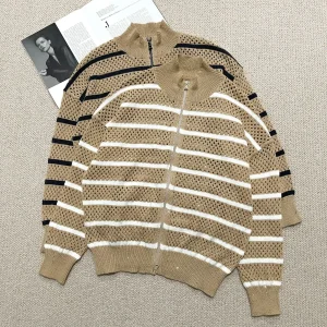 2025 Early Spring New Style Light Luxury Striped Color Matching Hollow Jacket Slim Fit Top Coat Women - AliExpress Sweaters&Jumpers