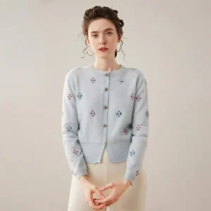 Luxury Women's Cardigan Clothes 100% Cashmere Sweater Floral O-Neck Rhinestone Embroidery Soft Warm Fit Elegant Long Sleeve Knit - AliExpress Sweaters&Jumpers