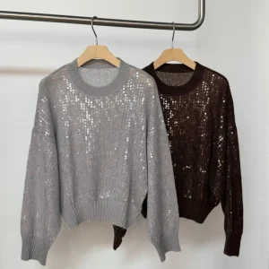 Western casual style long sleeve sequins trimmed mohair sweater - AliExpress Sweaters&Jumpers