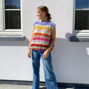Women's Striped Patchwork Thin Mohair Vest, Soft and Fashionable Knitted Sweater, Round Neck, Sleeveless, Autumn, New - AliExpress Sweaters&Jumpers