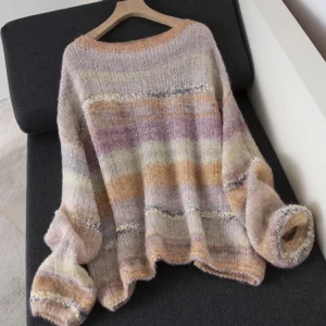 Autumn One Size Loose Fit Women Sweater Color Blocked O-neck Knitted Top Fashion Casual Knitwear Striped Pullover Hot Sale Coat - AliExpress Sweaters&Jumpers