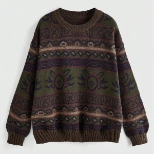 Oversized Ethnic-Inspired Geometric Knit Pullover Sweater - AliExpress Sweaters&Jumpers