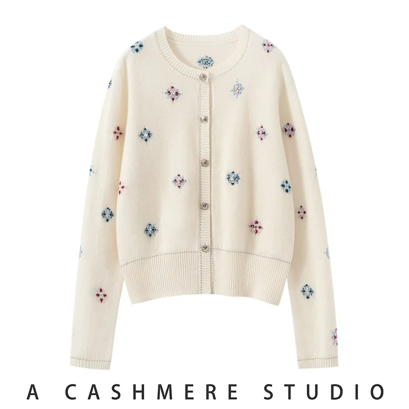 Women's 100% Cashmere New Diamond Fashion Soft Elegant Lady Cardigan Sweater Autumn Winter Round Collar Cashmere Knitwear Tops - AliExpress Sweaters&Jumpers