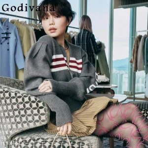 Japanese Style Sweet Gray Striped Short Knit Cardigan Spring New Women's Slim Fit Casual Fashion Letter Embroidery Knit Jacket - AliExpress Sweaters&Jumpers