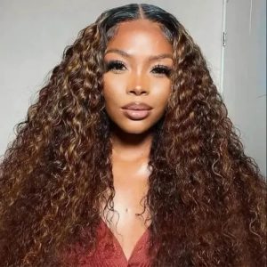 Nadula FB30 Honey Blonde Highlight Wig Human Hair 4x4 Curly Lace Closure Wig Pre Plucked Affordable Human Hair Wigs 130% Density, Catalog Online Nadula 2501