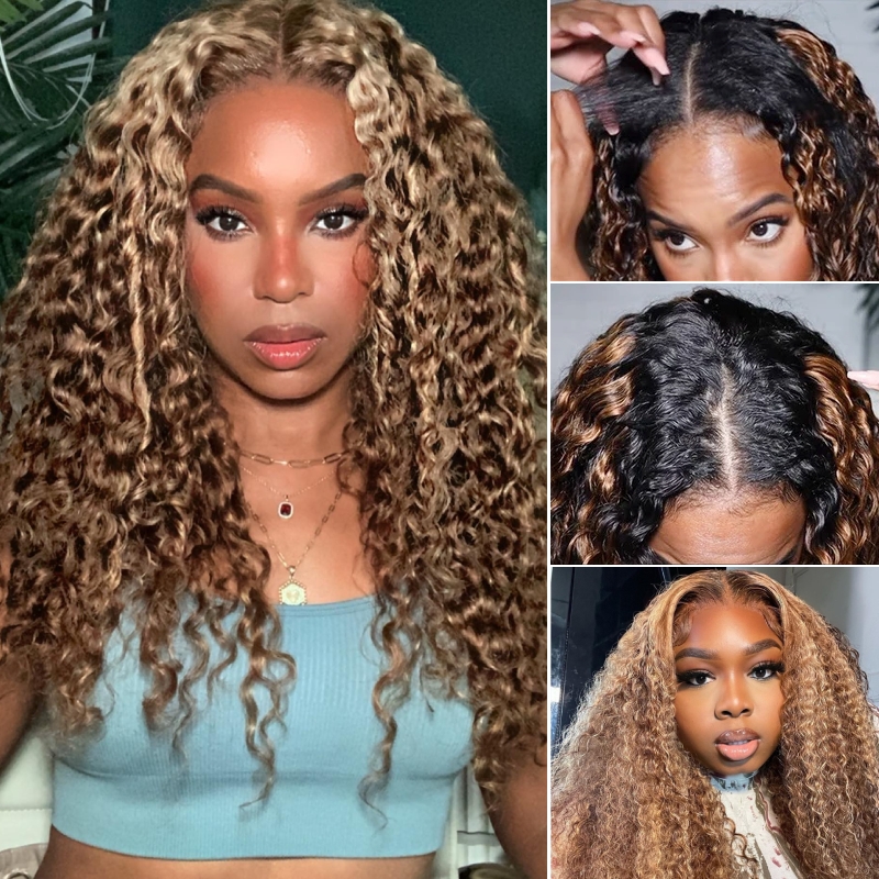 Nadula Glueless Jerry Curly Brown V Part Wig Beginner Friendly Blonde Highlight Wig With Dark Roots Affordable, Catalog Online Nadula 2373