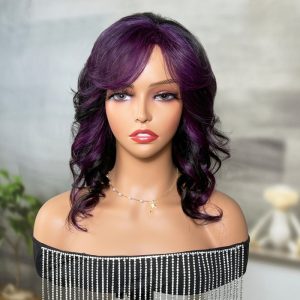 Nadula Purple Stripe Loose Wave Highlight Wig Open Weft Glueless Wig With Bangs Wolf Cut Air Wig with Streaks In The Front, Catalog Online Nadula 2498