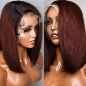 Nadula Auburn Highlight Bob Wig 13x4 Reddish Brown Highlight Wig Human Hair #33B Dark Ginger Piano Color Straight Lace Frontal Wig Pre Plucked, Catalog Online Nadula 2473