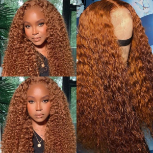 Nadula #30 Ginger Color Curly and Natural Black Deep Wave Lace Front Wig Pre Plucked Sample Wig Can't Be Changed Or Returned, Catalog Online Nadula 2437