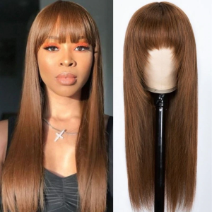 Nadula Dark Brown #4 Color Straight Wig Glueless Layer Cut Wig 100% Human Hair Wig With Bangs, Catalog Online Nadula 1953