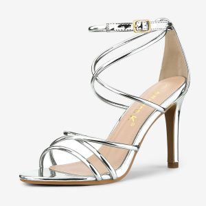 Elegant Open Toe Strappy Strap Stiletto Heel Sandals Silver/6 - Allegra K catalog