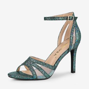 Glitter Ankle Strap Stiletto Heel Sandal Green/9 - Allegra K catalog