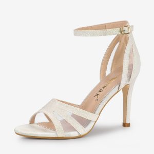 Glitter Ankle Strap Stiletto Heel Sandal White/8.5 - Allegra K catalog