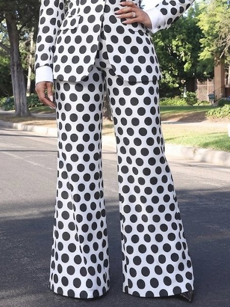 Urban Polka Dots Printing Flare Pants, Pants, color:Black-white|size:XXL, Stylewe