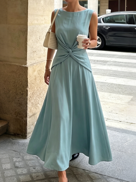Elegant Boat Neck Dress With No, Maxi Dresses, color:Blue|size:XL, Stylewe