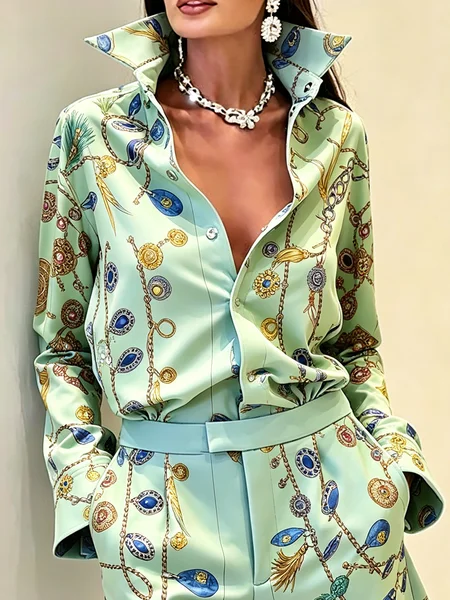 Urban 3D Printing Printing Shirt Collar Shirt, Blouses and Shirts, color:Green|size:XXL, Stylewe