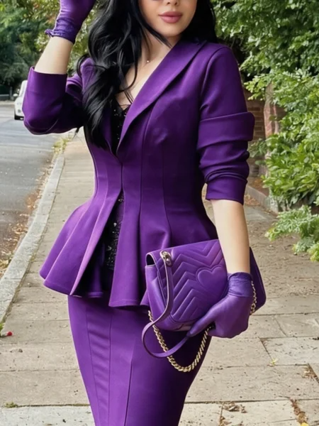 Elegant Plain Shawl Collar Blazer, Blazers, color:Purple|size:XXL, Stylewe