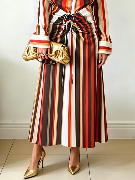 Urban Printing Striped Midi Skirt, Skirts, color:Red|size:XXL, Stylewe
