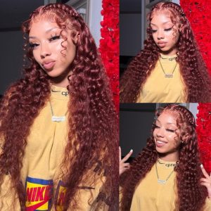 Nadula Water Wave Lace Frontal Wig Dark Auburn Colored Human Hair Wigs Affordable 13x4 Red Brown Lace Front Wig, Catalog Online Nadula 2333