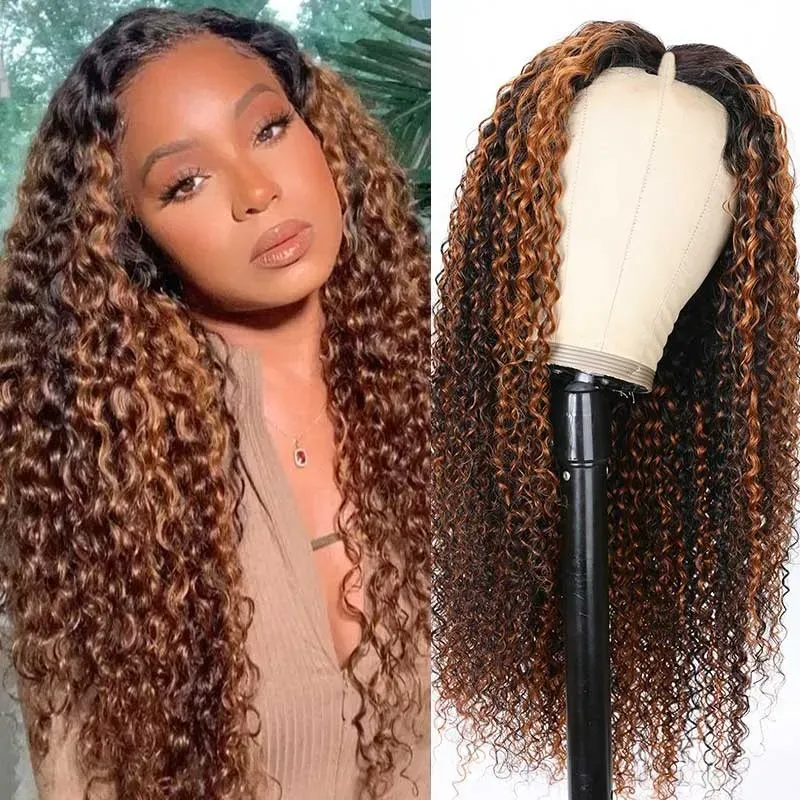 Nadula Caramel Balayage Highlights Curly Remy Hair Upgrade U Part Wig Affordable Glueless Ombre V Part Wig, Catalog Online Nadula 1409