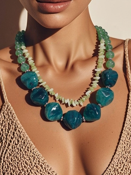 Tie-Style Resin Bead Necklace — Statement Choker, Necklaces, color:Green|size:One-size, Stylewe