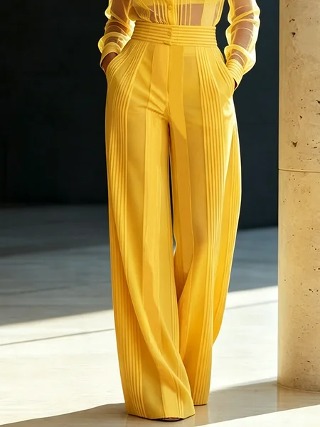 Urban Striped Straight Pants Pant, Pants, color:Yellow|size:XXL, Stylewe