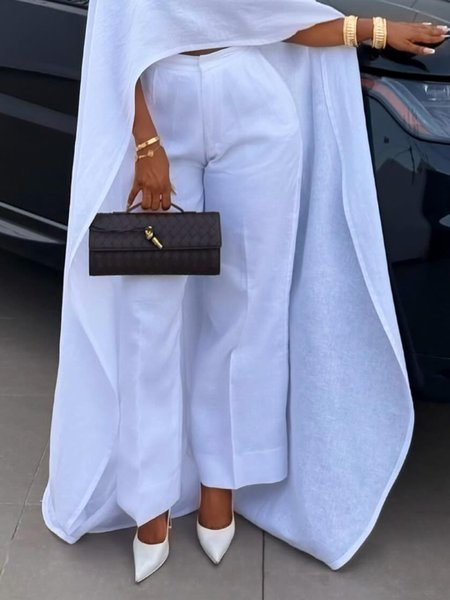 Cotton And Linen Elegant Plain Distressing Straight Pants, Pants, color:White|size:XXL, Stylewe